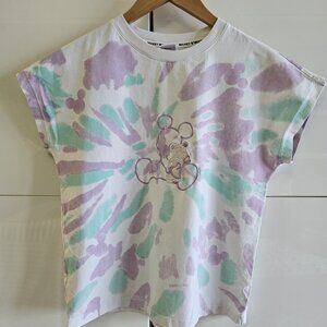 Rare Disney Japanese Tie Die Watercolor Micky Mouse and Poo Bear Muscle Tee